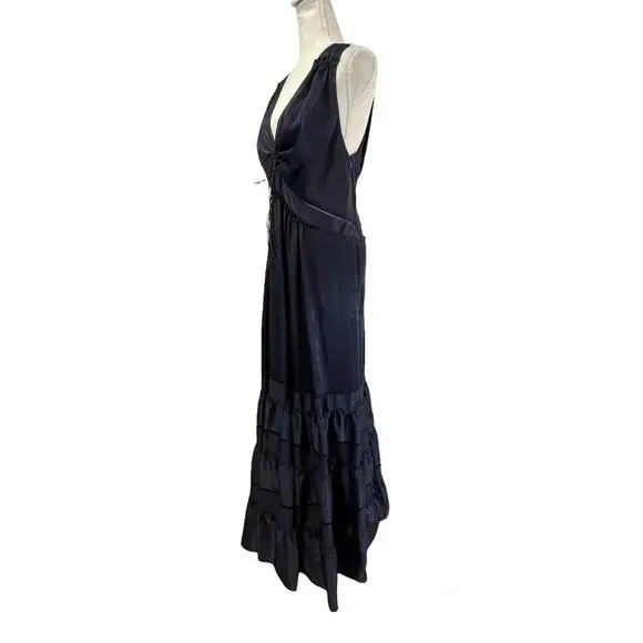 Jonathan Simkhai Tiered Sleeveless V Neck Maxi Dress Midnight Blue